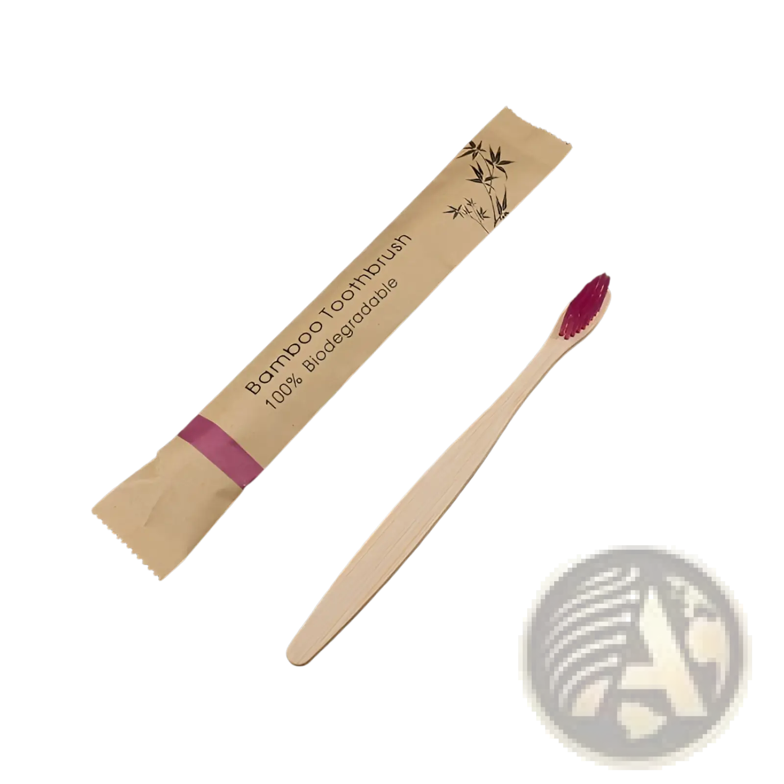 A bamboo toothbrush set 10 pack with soft vibrant pink bristles and natural light wood finish in eco friendly brown sleeve