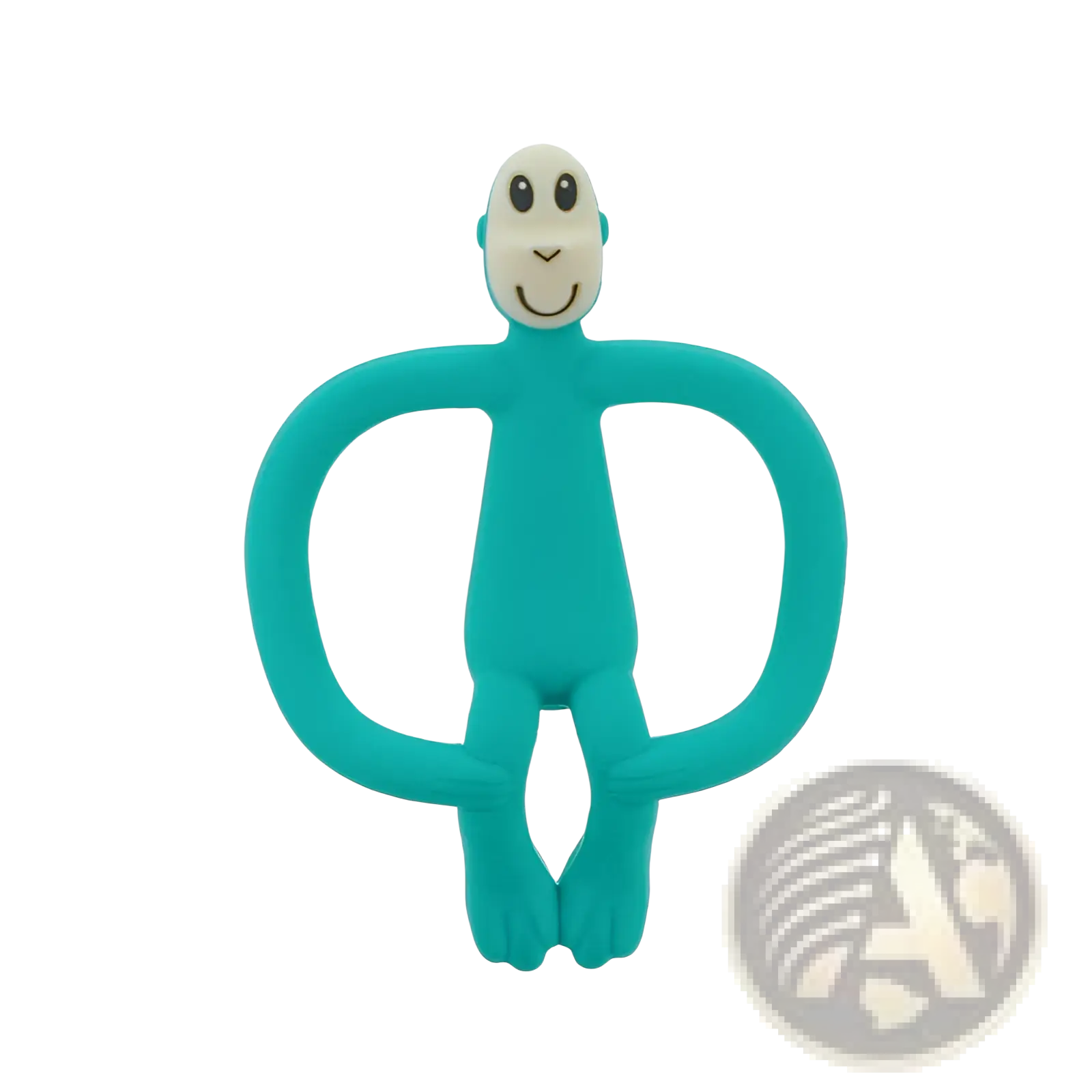 Teal silicone monkey-shaped banana teether baby toothbrush toy with smiling face for infant oral care