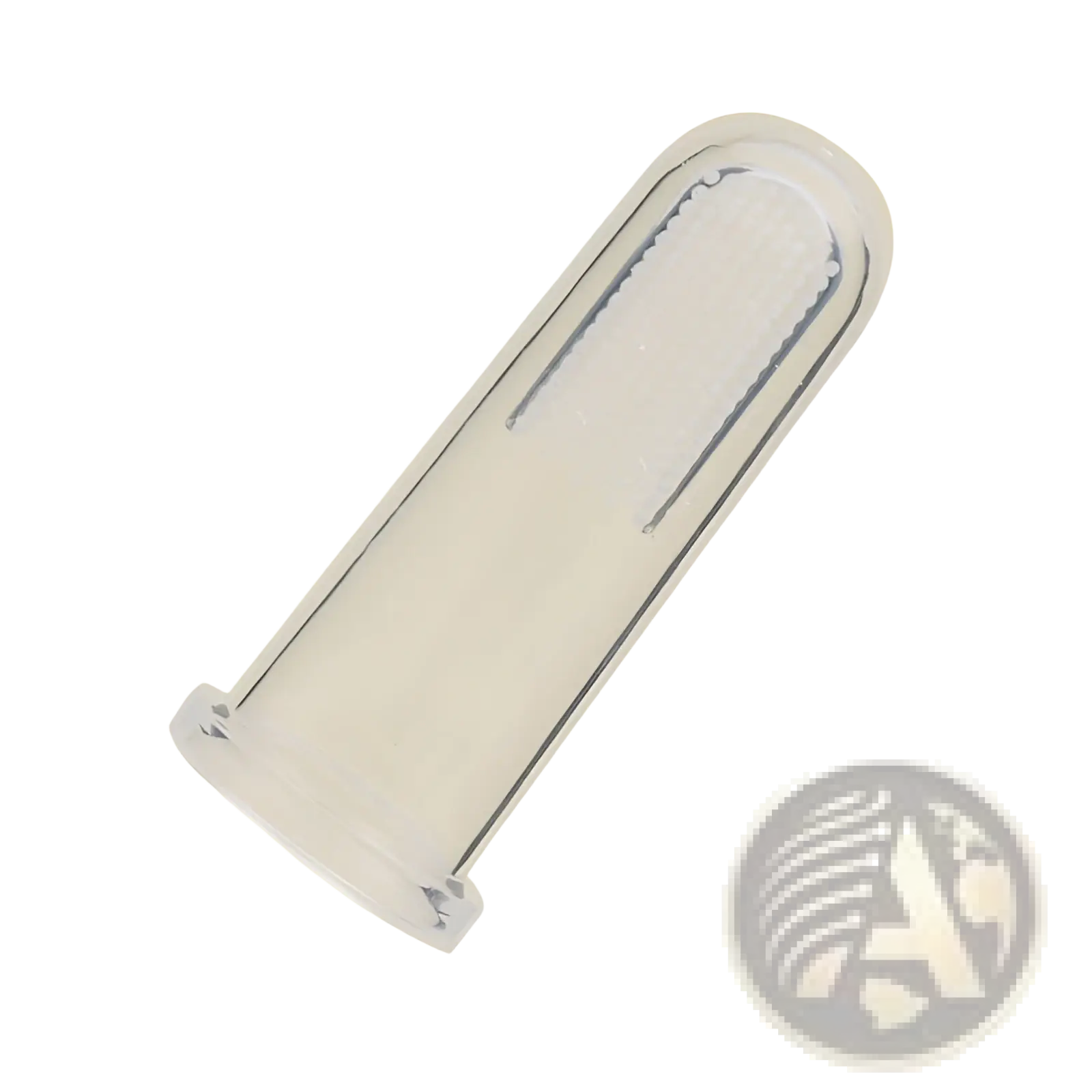 Transparent plastic baby toother with smooth rounded top and two parallel ridges in banana teether silicone baby toothbrush toy