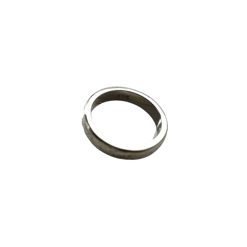 A sleek silver-toned band ring classic made of 925 sterling silver with a smooth polished band and subtle inner engraving