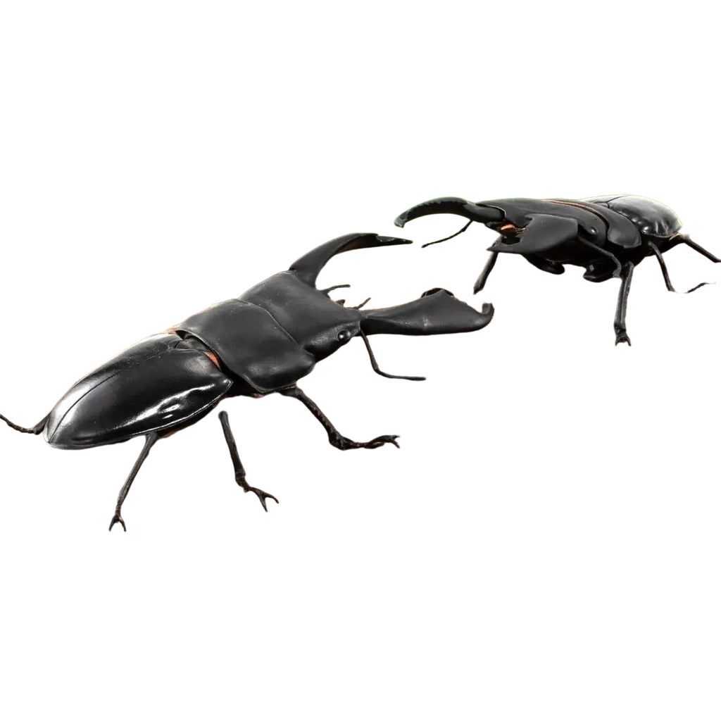 Shiny black Bandai stag beetle finished goods model toy figurines with prominent mandibles made of glossy plastic