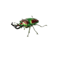 Bandai stag beetle finished goods model toy featuring a vibrant iridescent green and red metallic figurine with black horns