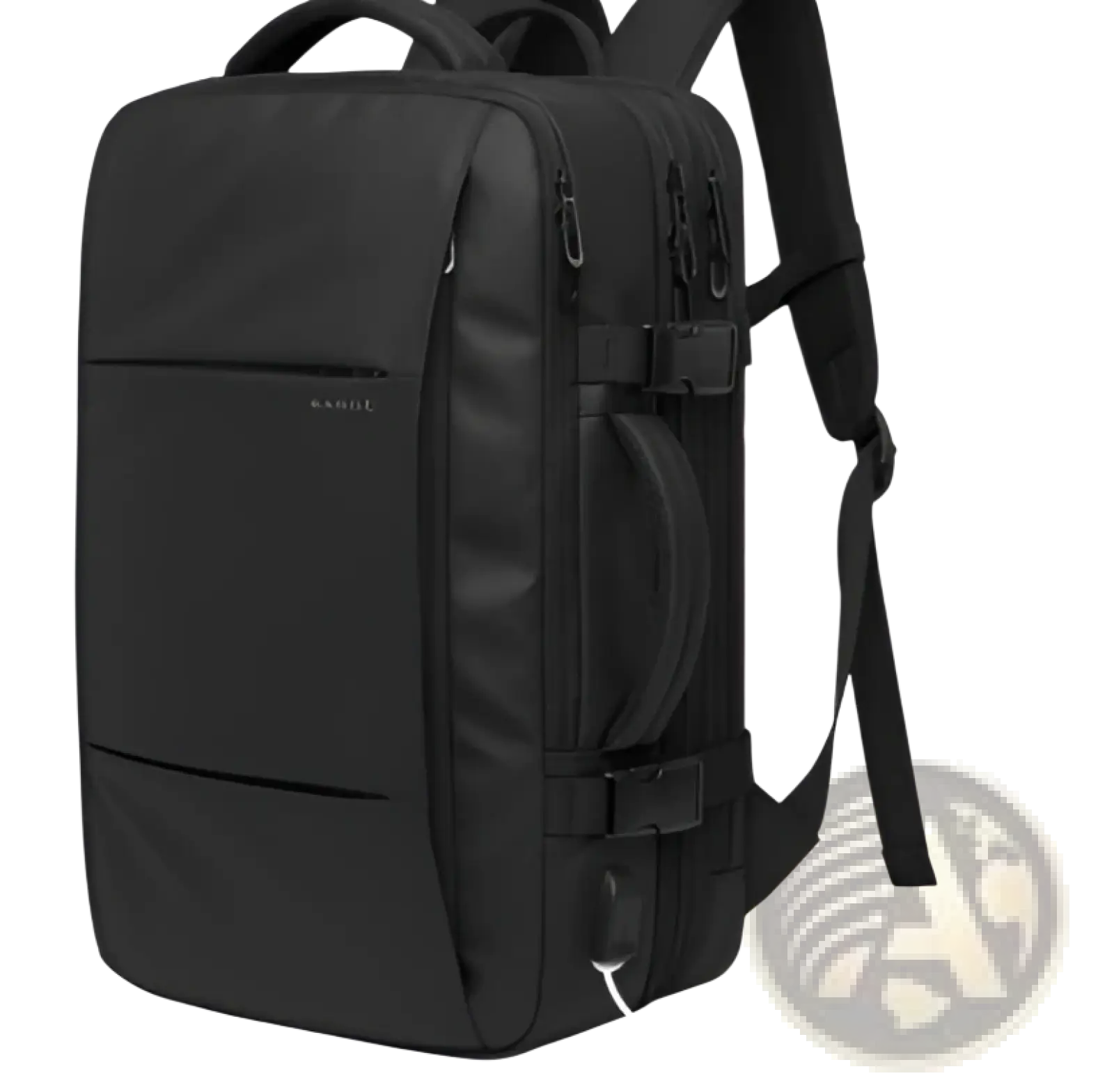 Bange 16 inch waterproof black fabric laptop travel backpack with multiple zippered compartments and usb charging port