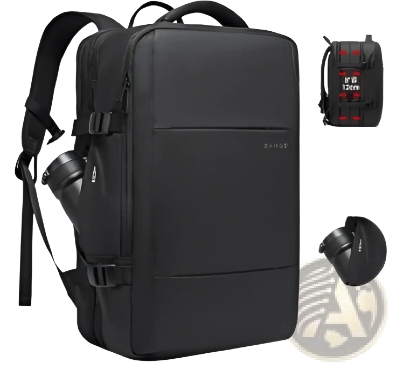 Black dakine bange 16 inch waterproof laptop travel backpack with side cup pockets and water bottle holder