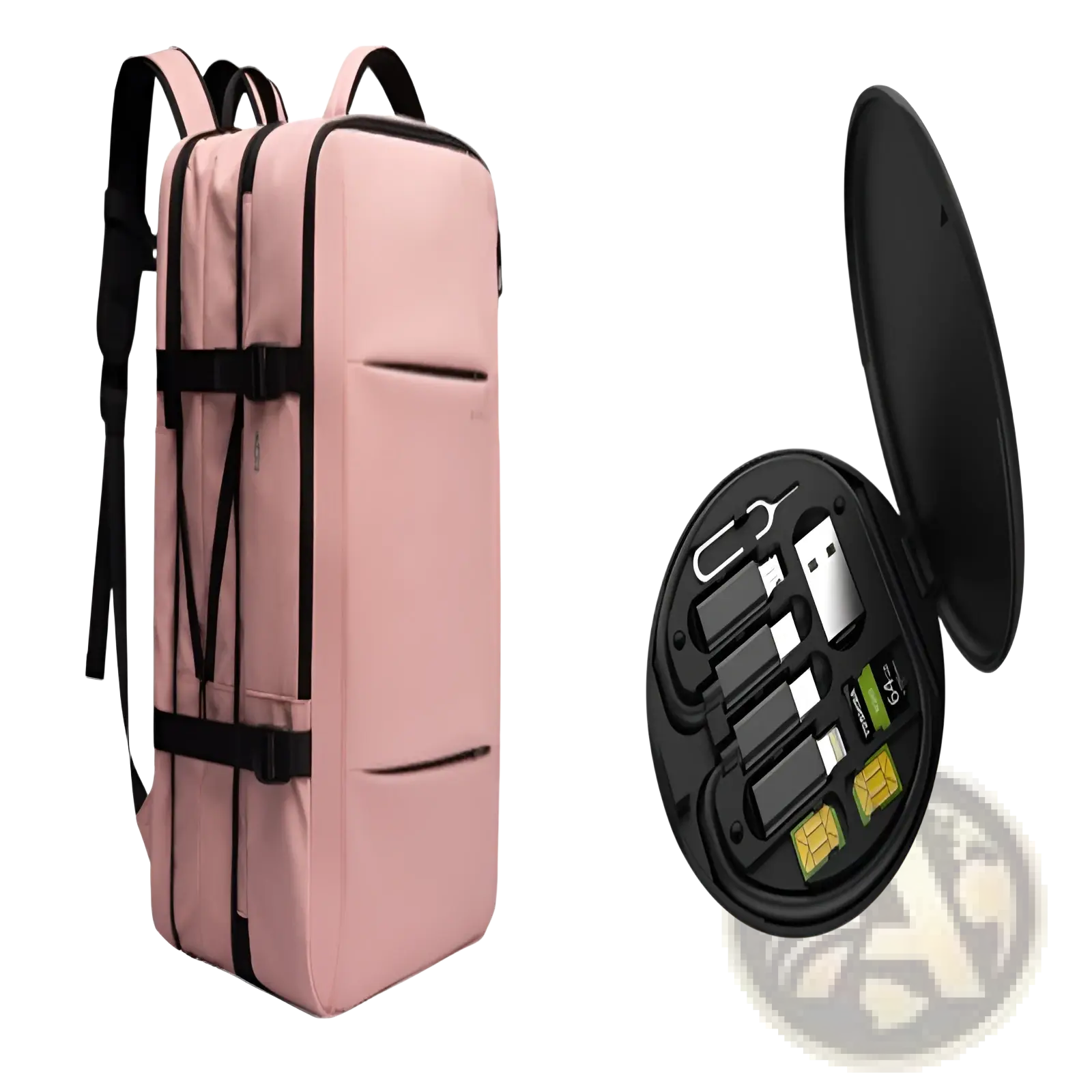 Pink bange 16 inch waterproof laptop travel backpack with black straps and zippers and a sleek modern design