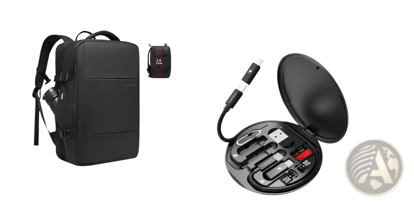 Black circular usb charging hub with multiple ports and detachable cable for bange 16 inch waterproof laptop travel backpack
