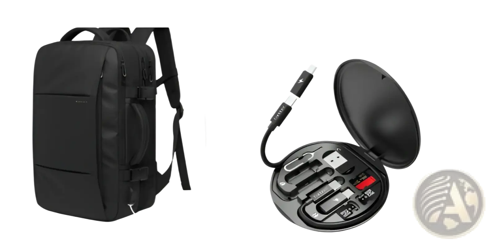Black bange 16 inch waterproof laptop travel backpack with multiple compartments and built-in smartphone charging port