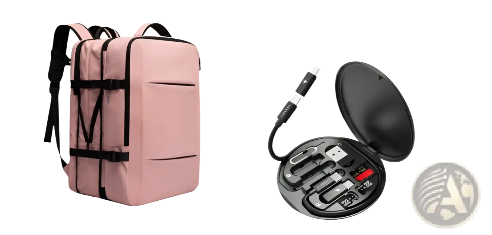 Bange 16 inch waterproof laptop travel backpack in pink with black straps and zippers shown from the back side