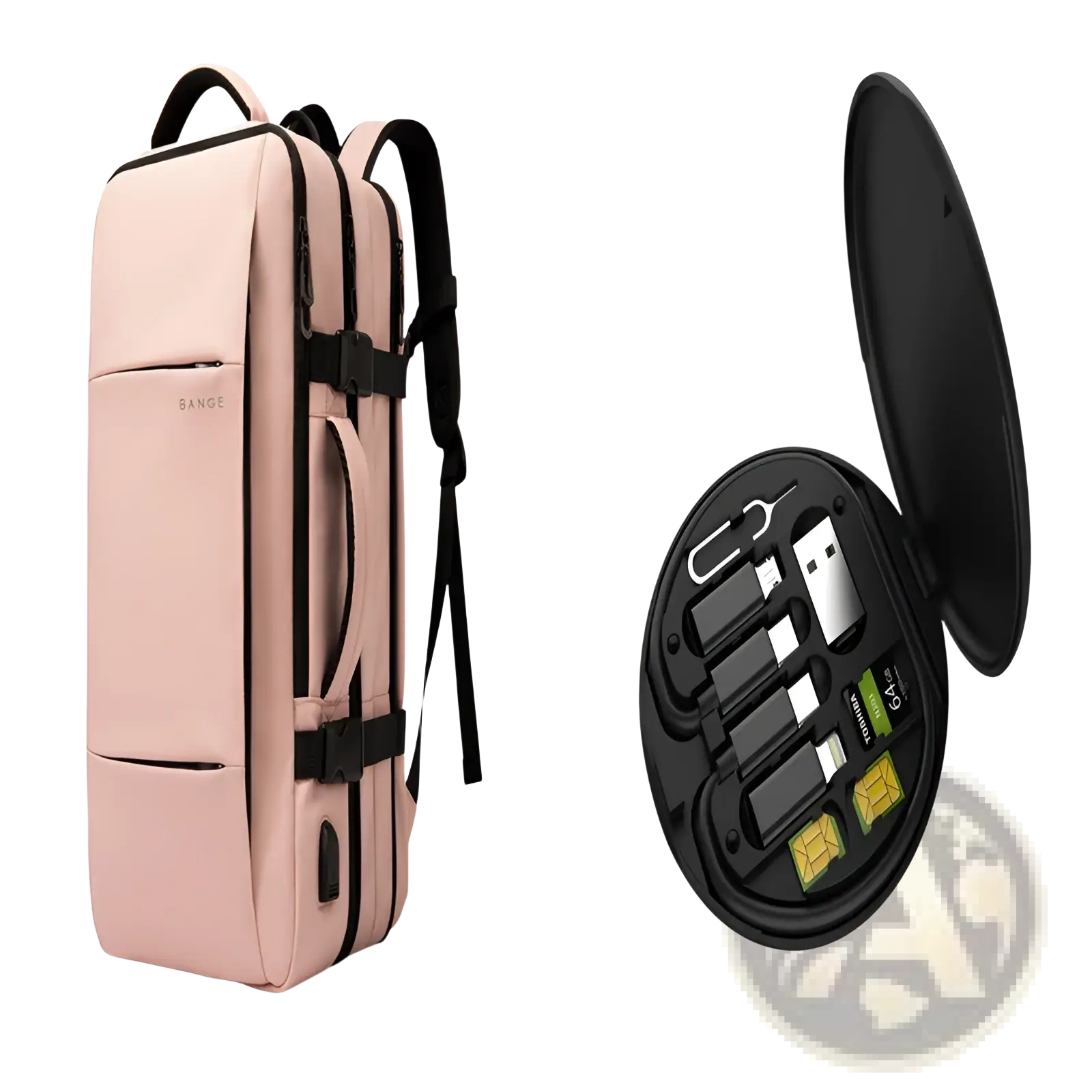 Pink bange 16 inch waterproof laptop travel backpack with black straps and zippers featuring a sleek modern design