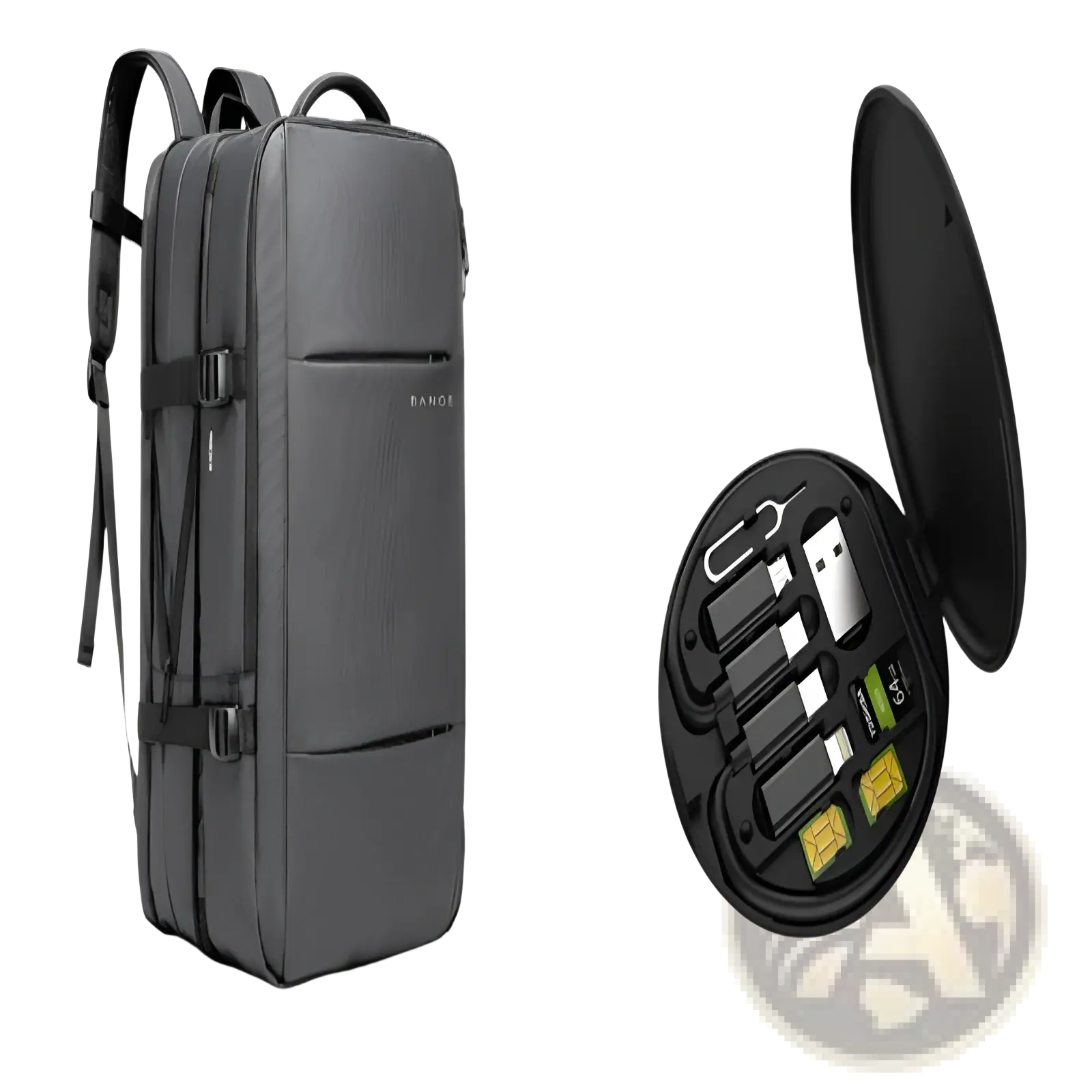Black textured bange 16 inch waterproof laptop travel backpack with sleek design and subtle brand logo