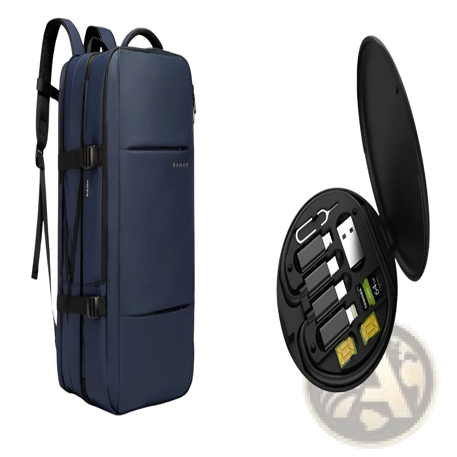 Navy blue Bange 16 inch waterproof laptop travel backpack with black straps buckles minimalist design and subtle logo