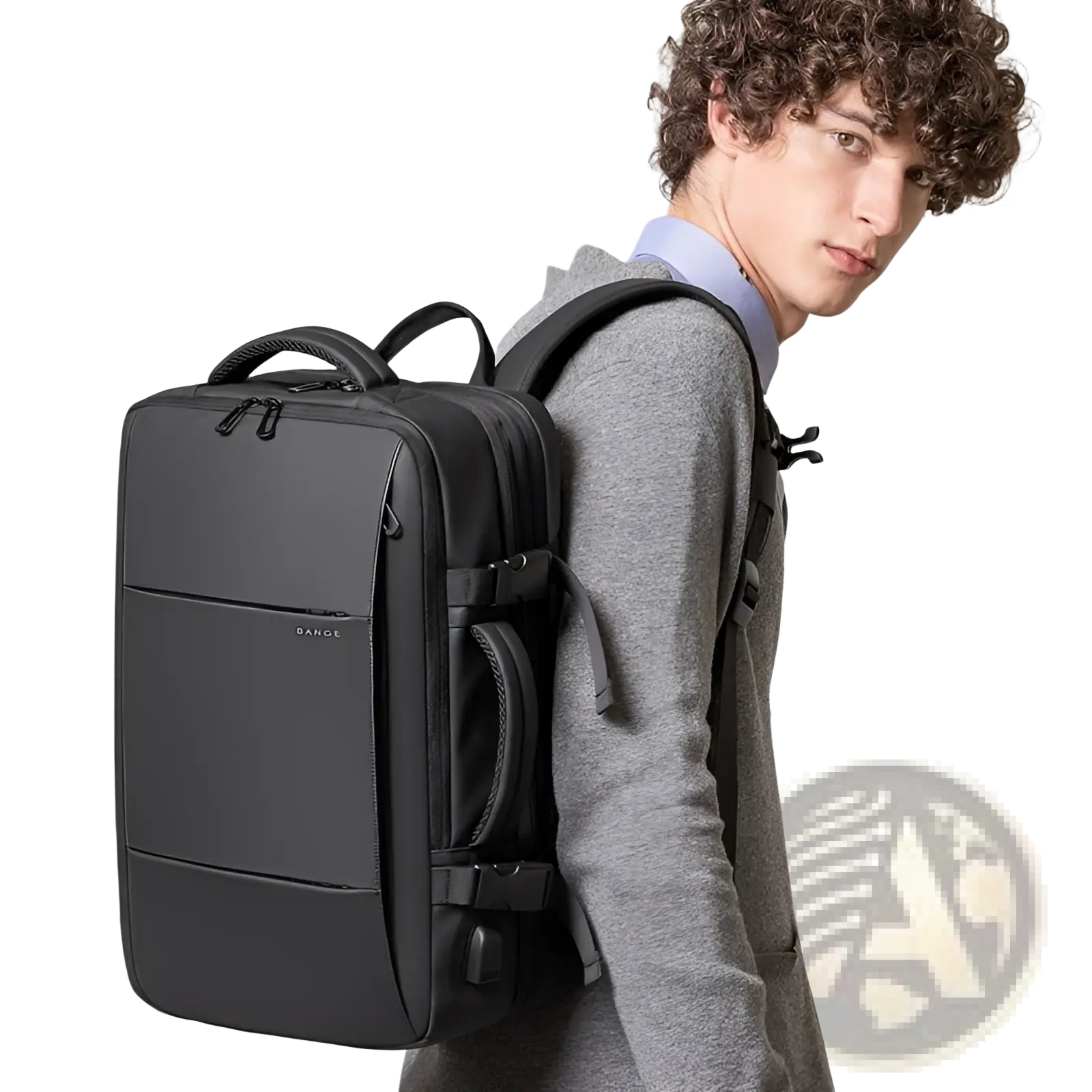 Black Bange 16 inch waterproof laptop travel backpack with structured design and multiple zippers