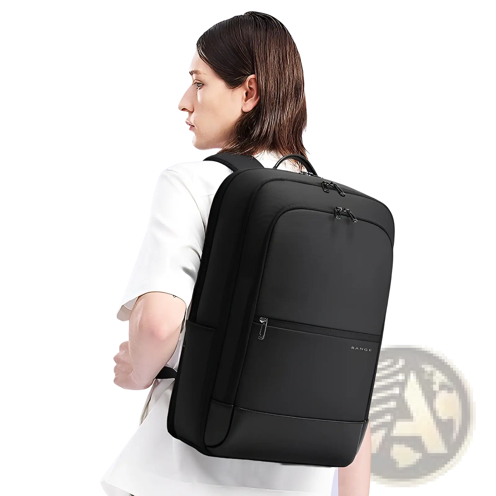 Black Bange laptop backpack with minimalist Oxford fabric design and subtle stitching details for 20-35l capacity