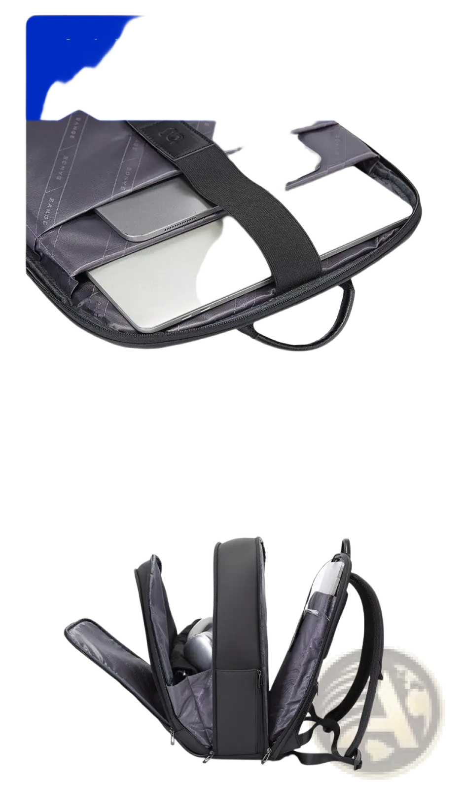 Black Bange laptop backpack in minimalist Oxford fabric with padded compartments and adjustable shoulder straps