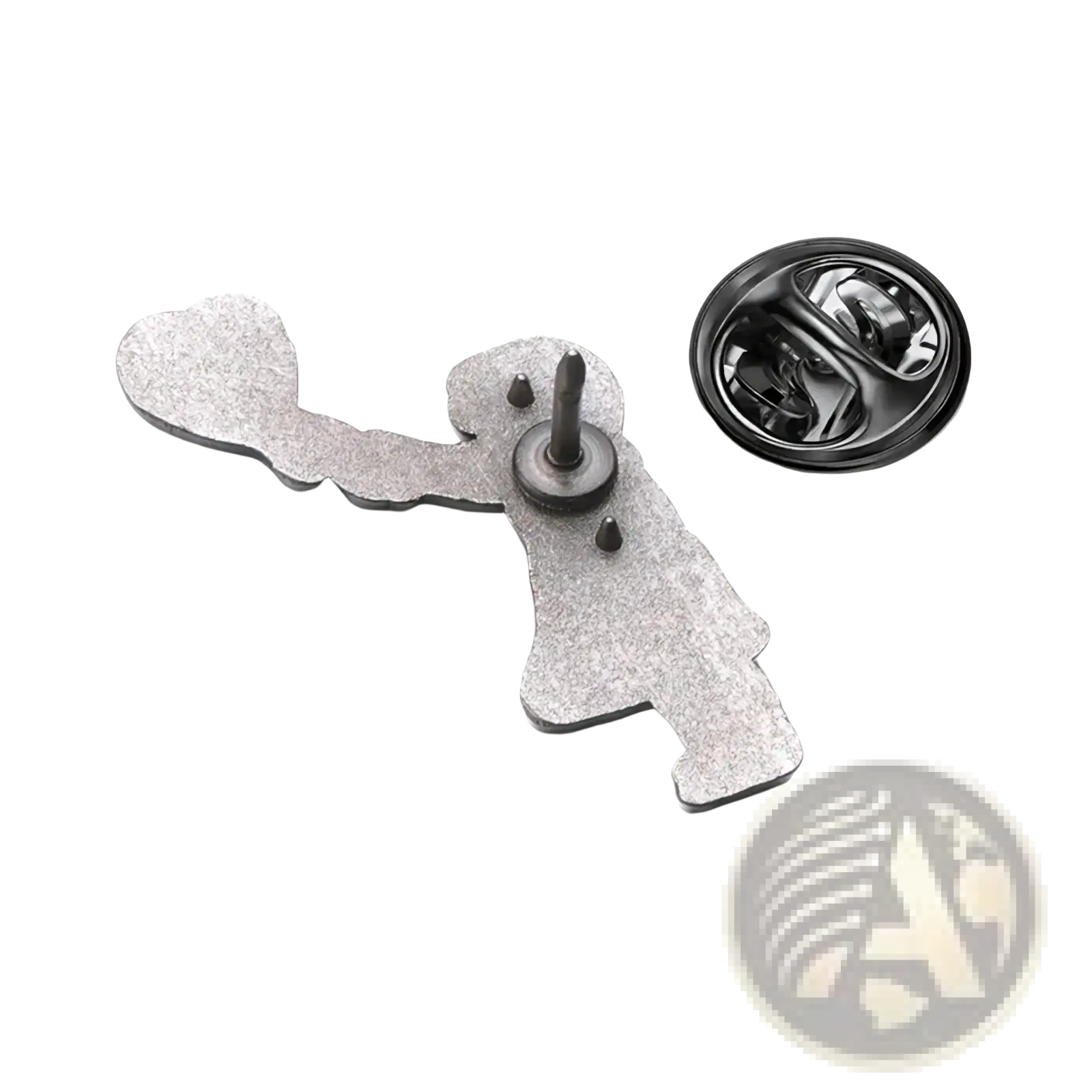 Silver-toned metal Banksy enamel pin shaped like a stylized figure holding a heart street art brooch badge