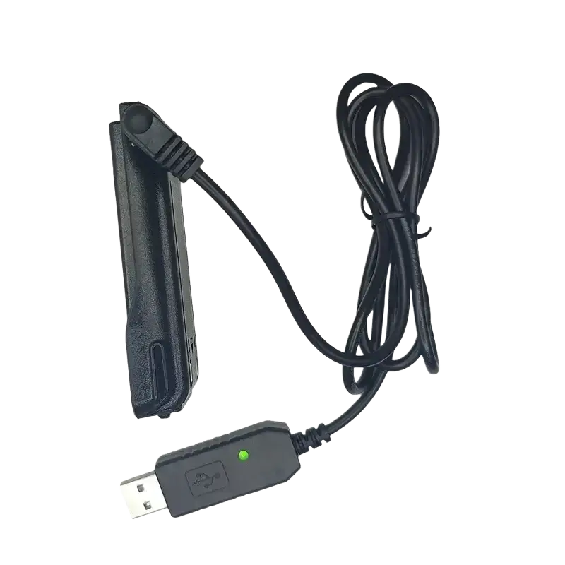Black usb charging cable with green indicator and clip-on connector for baofeng uv-10r walkie talkie battery charging