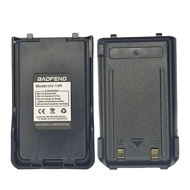 Black plastic baofeng uv-10r walkie talkie battery pack with gold terminals and textured surface 4800mah usb