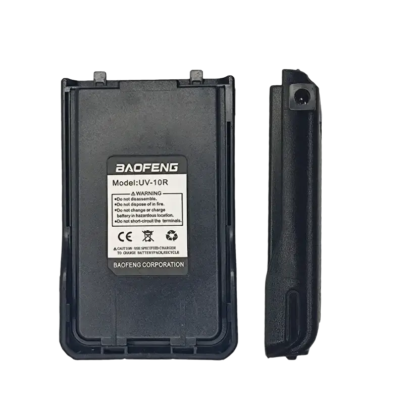 Black plastic baofeng uv-10r battery case for 4800mah usb walkie talkie uv-10r battery pack back view
