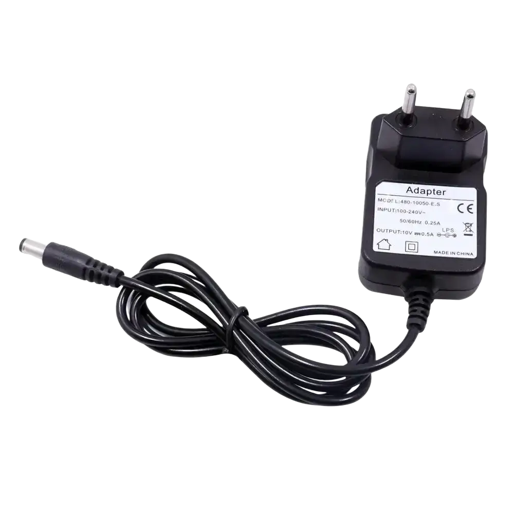 Black plastic baofeng uv-5r battery charger with coiled cable and cylindrical dc connector for uv-5r radios