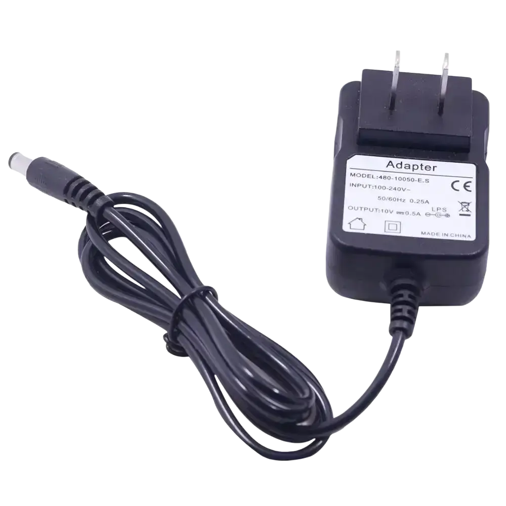 Black plastic baofeng uv-5r battery charger with coiled cable and two-prong plug for uv-5r radios