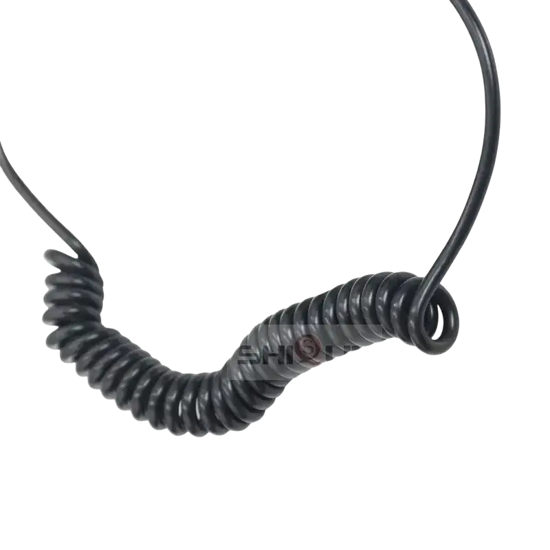 Black coiled cable with smooth flexible spiral design for baofeng walkie talkie 12v car charger model