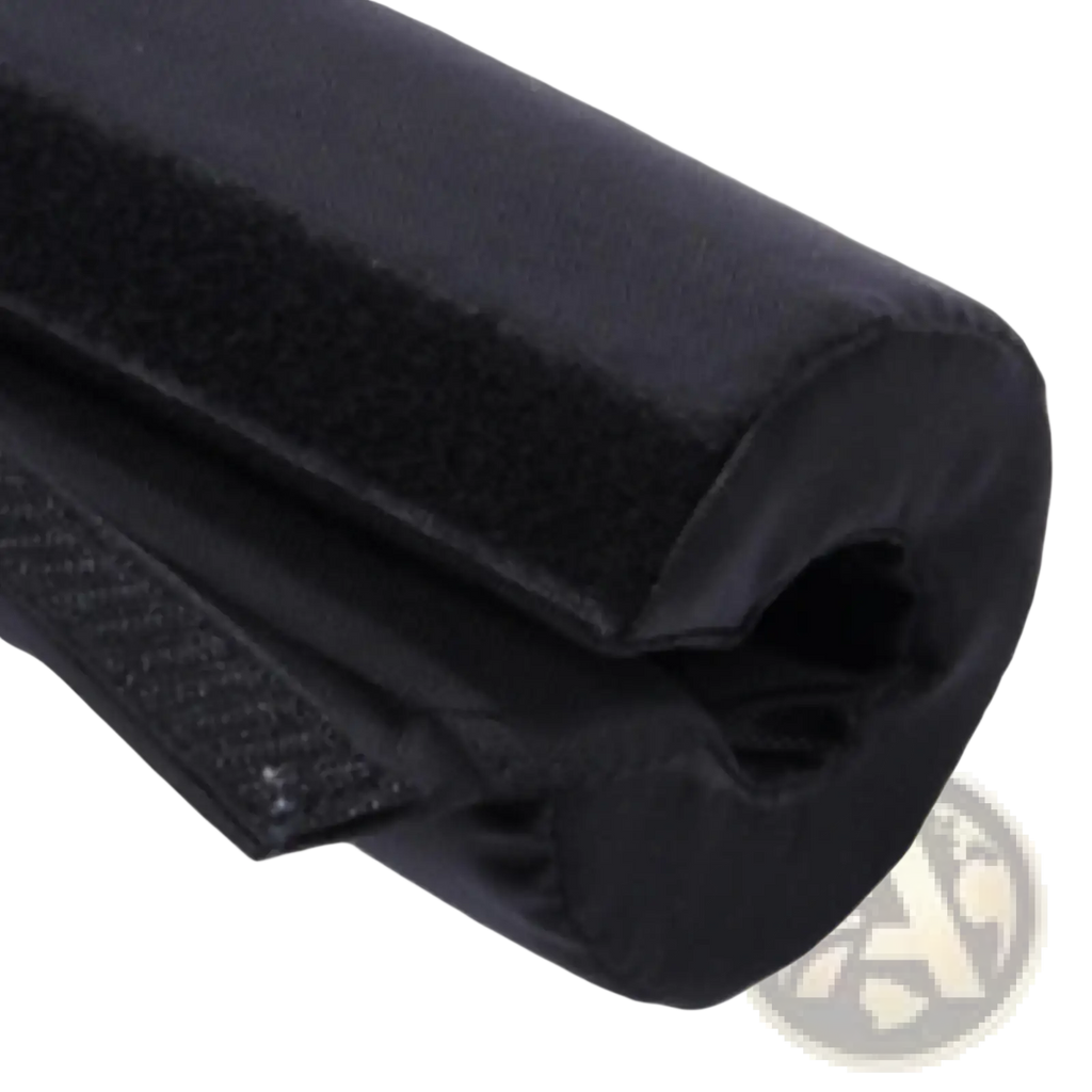 Black rubber barbell squat pad neck and shoulder protector with textured surface and reinforced edges for comfort