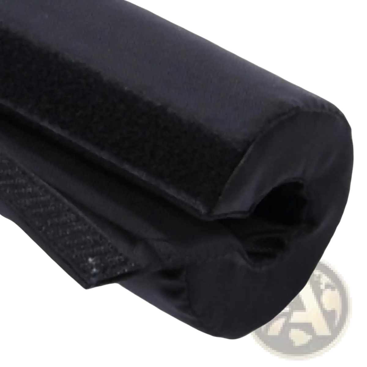Black rubber barbell squat pad neck and shoulder protector with textured surface and reinforced edges for comfort