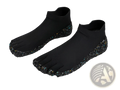Black barefoot five finger swimming and hiking socks with a textured glittery sole for enhanced grip and comfort