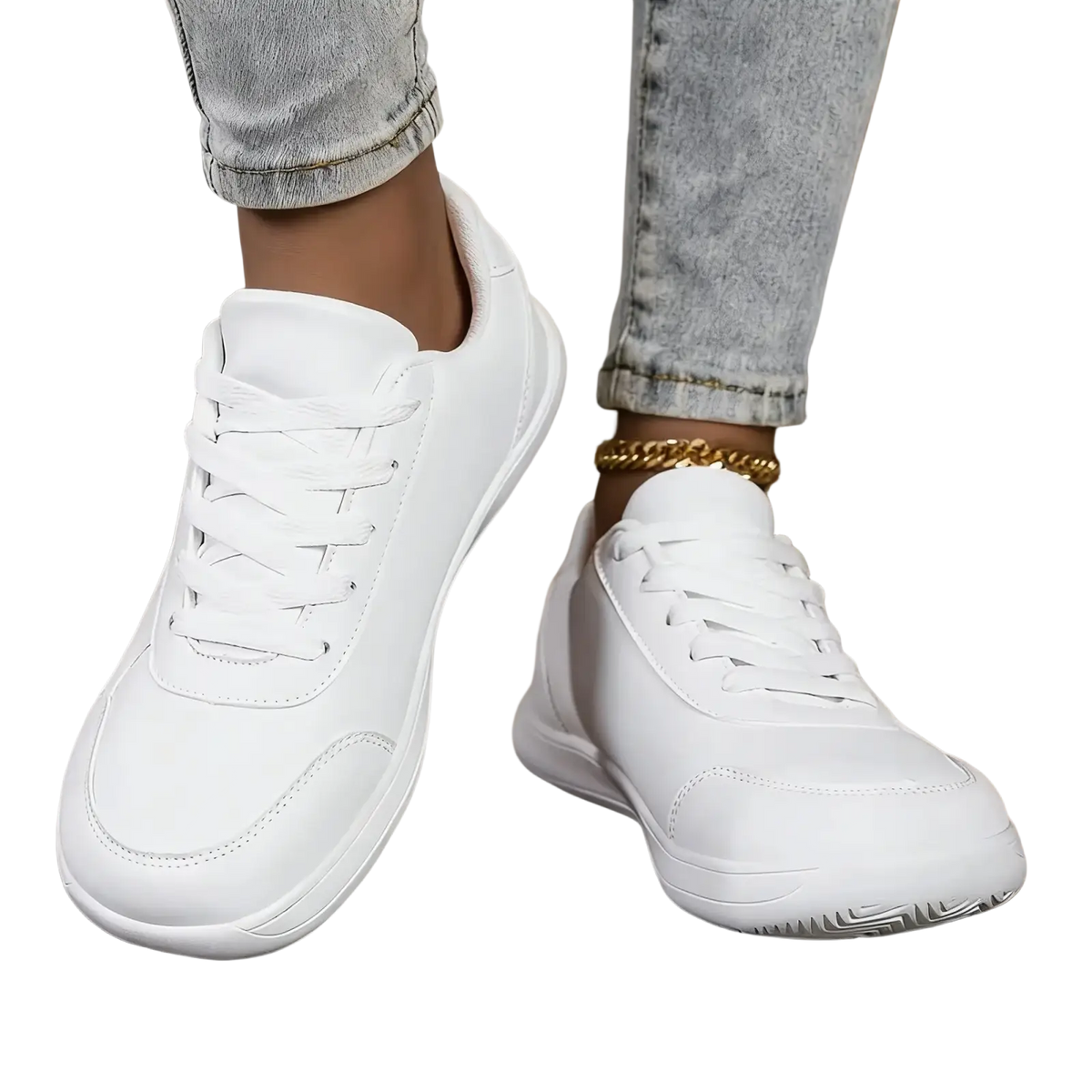 Barefoot leather walking shoes for women in white leather with clean minimalist design and matching white laces