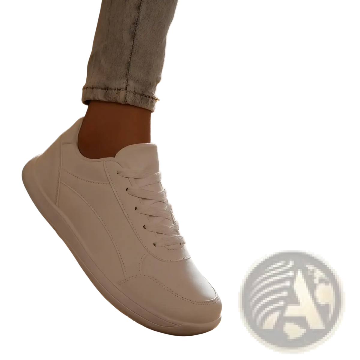 White leather barefoot walking shoes for women with clean minimalist design and subtle stitching details