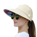 Beige lightweight casual baseball cap with colorful floral brim underside and white flower embellishments unisex sun hat