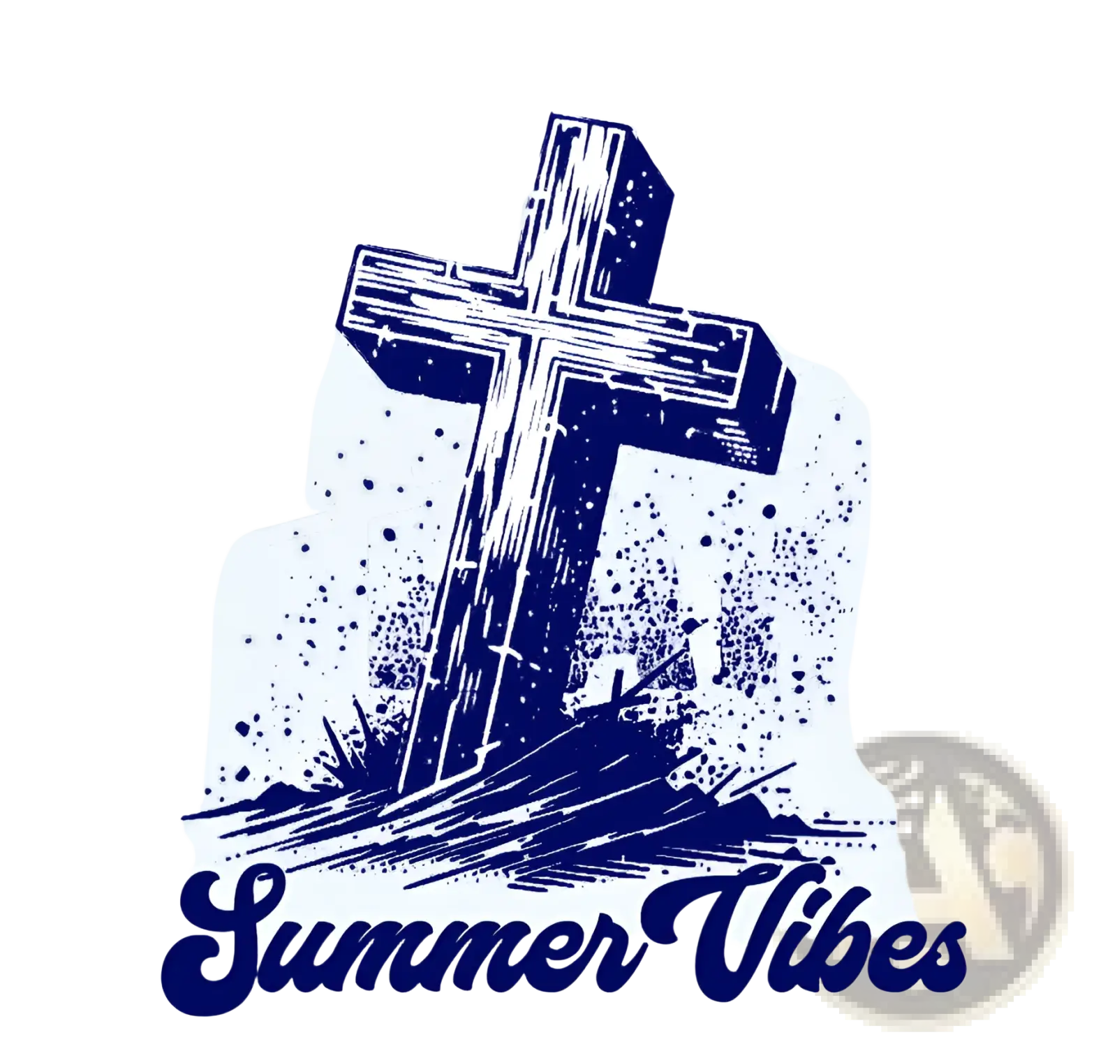 Baseball cap summer vibes pink cross trucker hat featuring a rustic dark blue wooden cross with weathered texture
