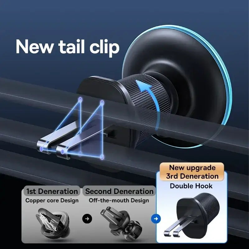 Black baseus magnetic wireless charger car mount with circular suction cup base and adjustable tail clip holder