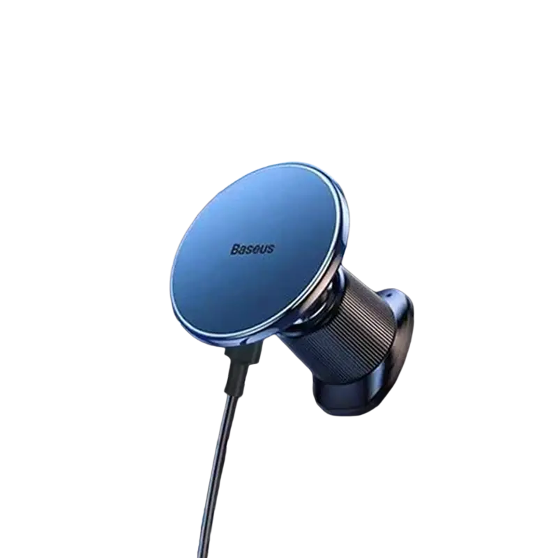Baseus magnetic wireless charger car mount 15w blue circular magnetic mount with metallic base and textured grip