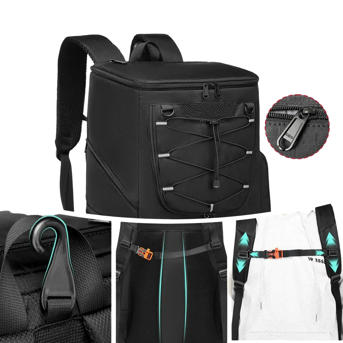 Black ergonomic basketball backpack with mesh panels, adjustable straps, smooth zipper, and shoe compartment shown from back side