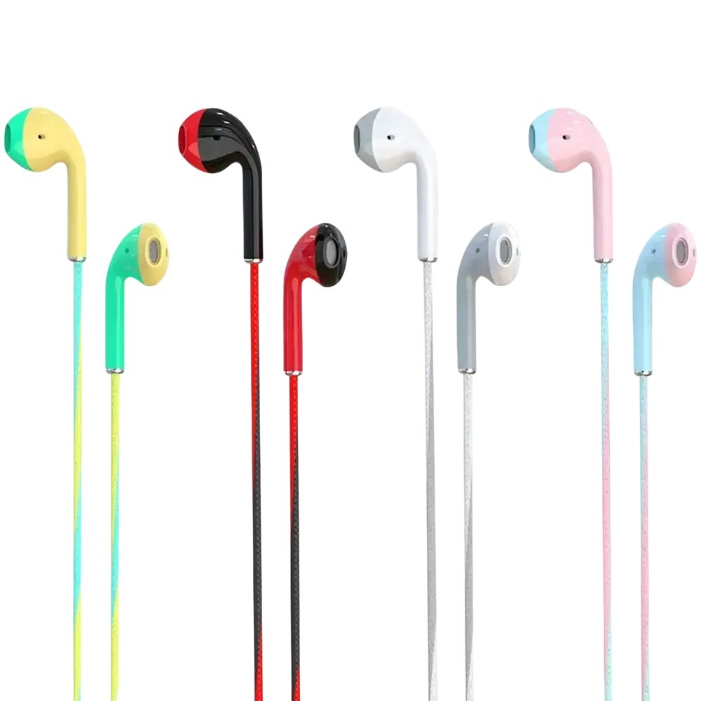 Colorful bass earbuds stereo with vibrant silicone earpieces and matching braided cables for stereo earphone music