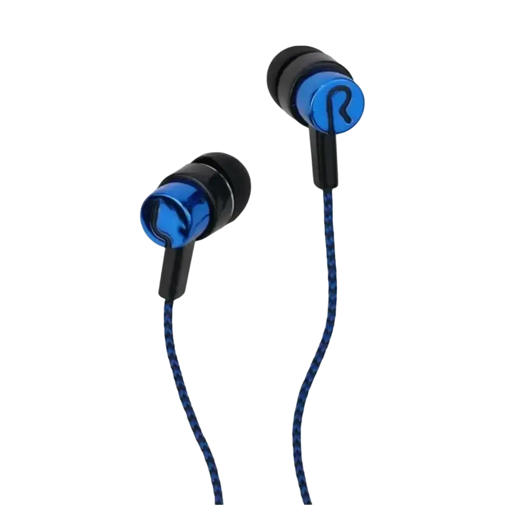 Blue and black bass stereo ear wired earphones with braided cable for durable and tangle-free audio use