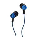 Blue and black bass stereo wired in-ear headphones with braided cable and 3.5mm jack for clear audio listening