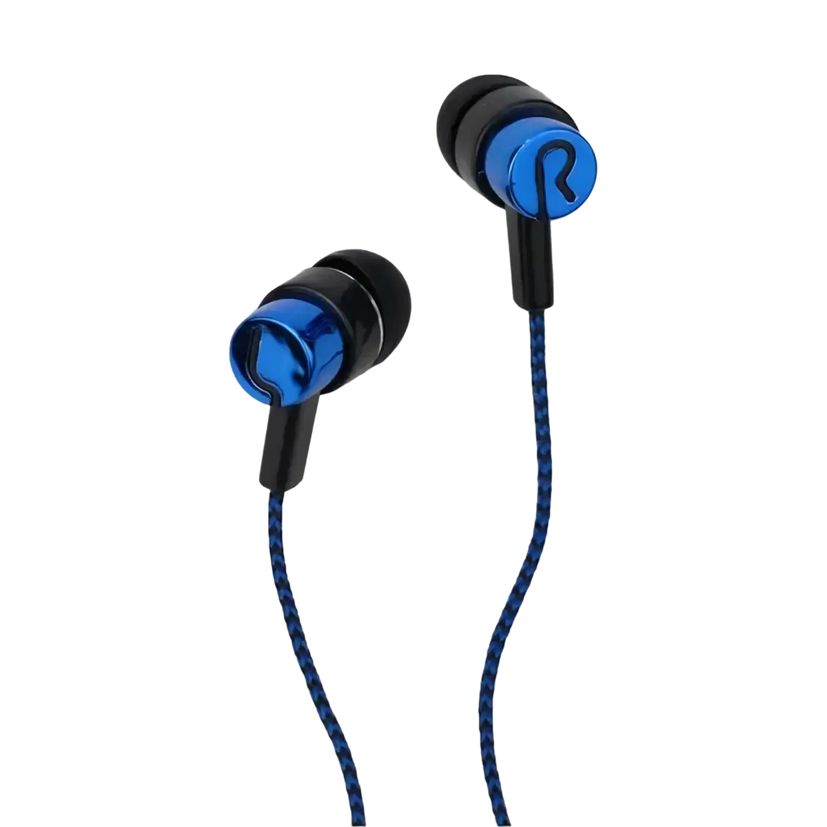 Bass stereo wired in-ear headphones in blue and black with braided cable for enhanced durability and sound quality