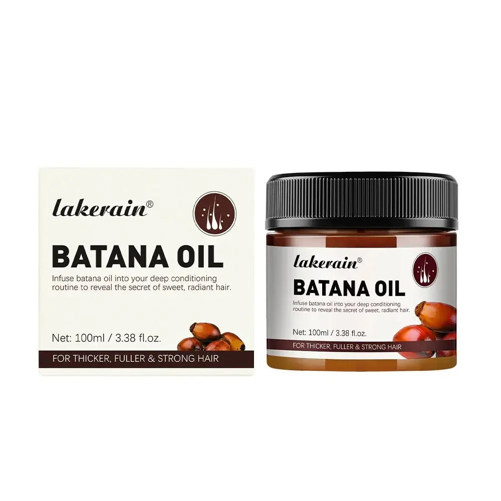 Lakerain batana oil hair smoothing conditioner 100ml in amber glass jar with black ribbed lid and fruit label