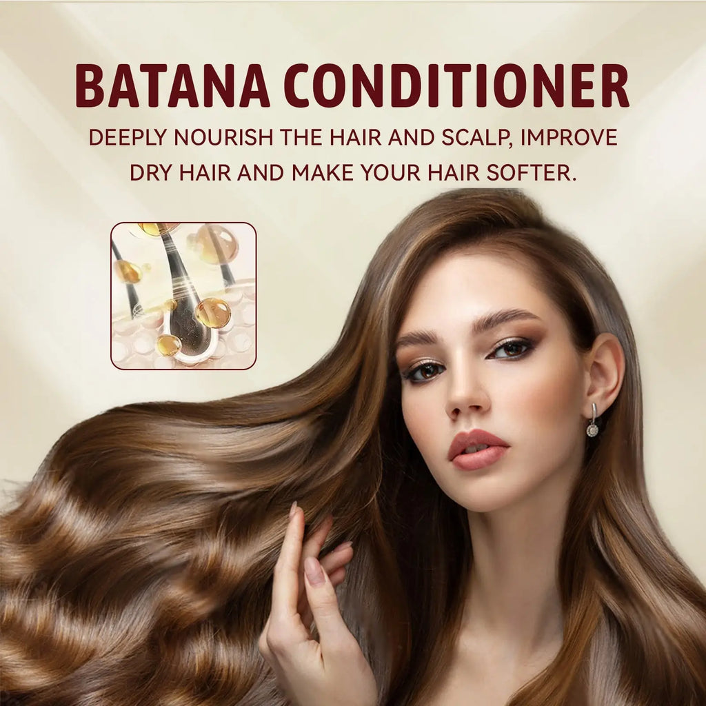 Batana hair conditioner keratin softening 120g bottle in sleek dark glass design with gold accents