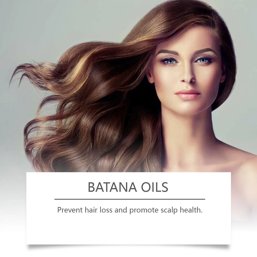 Lustrous flowing brown hair with subtle golden highlights showcasing batana hair oil for growth and nourishing care 100ml