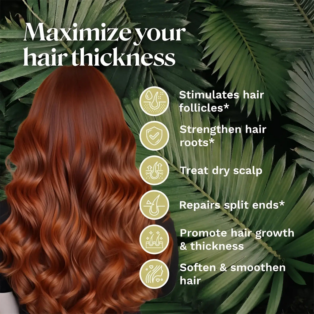 Auburn wavy hair with glossy voluminous texture showcasing Batana oil hair growth serum for all skin types