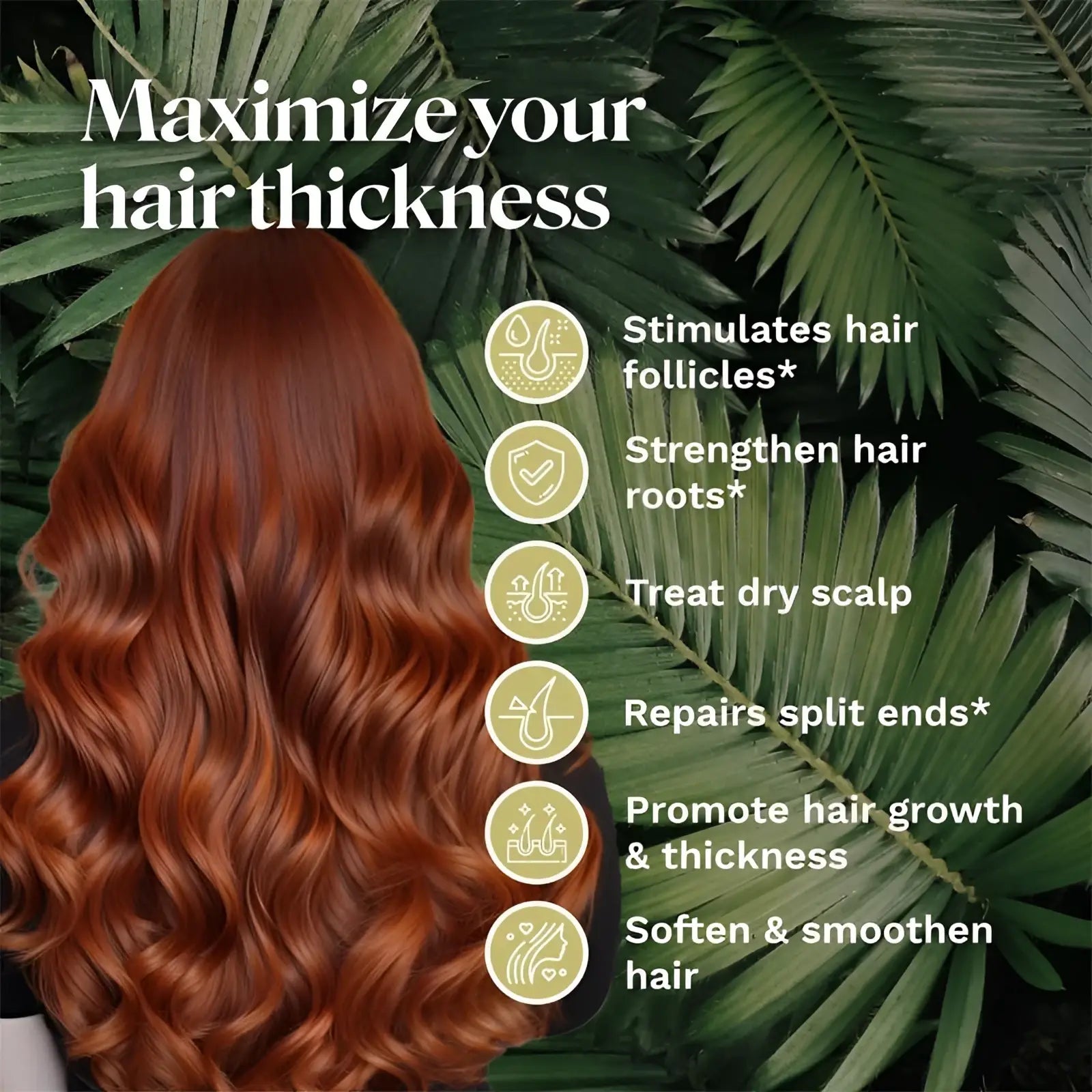 Auburn wavy hair with glossy voluminous texture showcasing Batana oil hair growth serum for all skin types