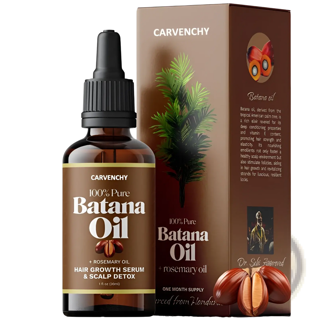Carvenchy batana oil hair growth serum and scalp detox in dark amber glass bottle with black dropper cap for all skin types