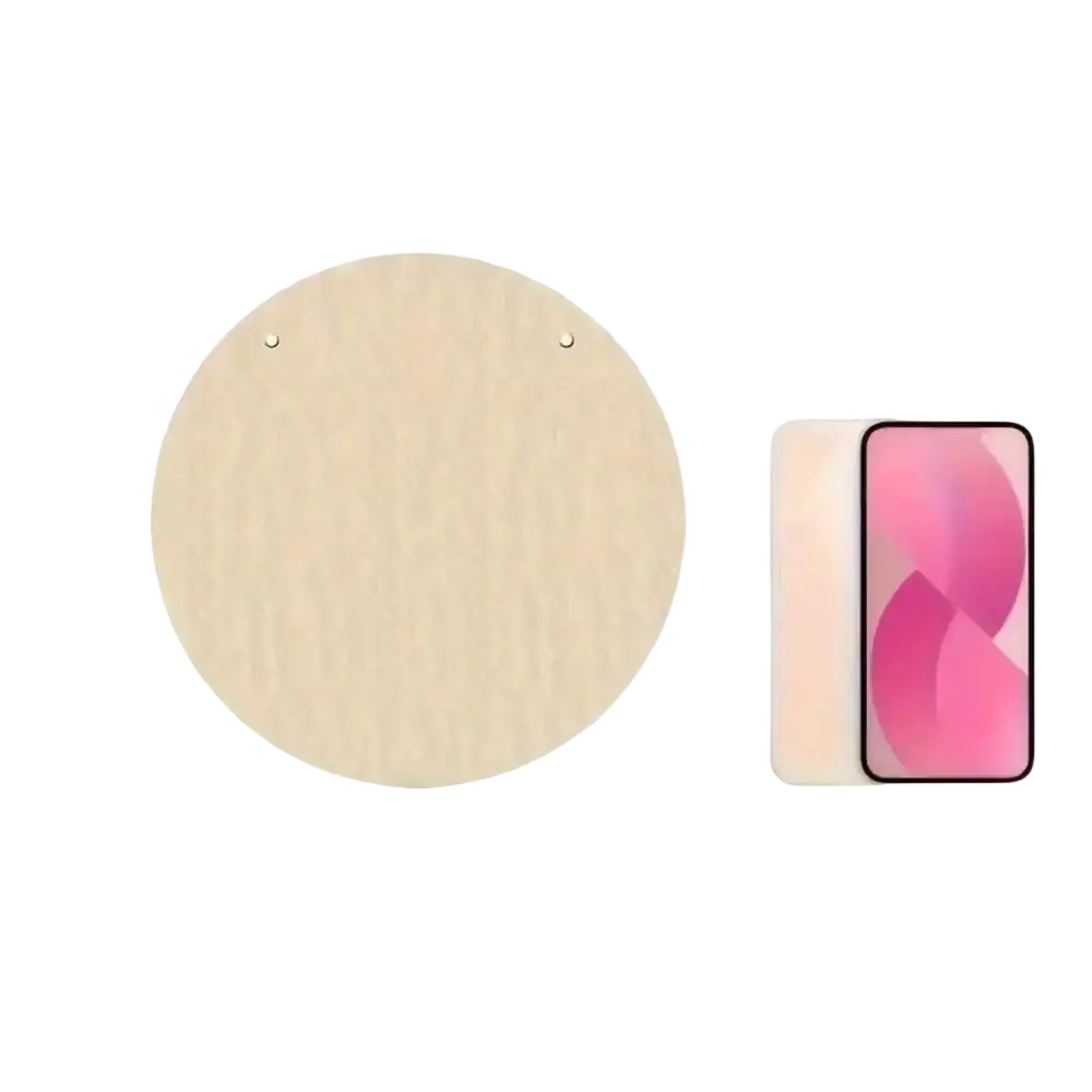 Circular light beige wooden bathroom wall sign plaque with two holes for hanging and lavender decor design
