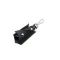 Black leather Batman keychain and card holder with silver metal clasp and rivets for secure carrying