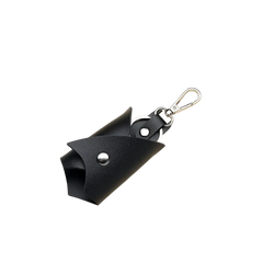 Black leather Batman keychain and card holder with silver metal clasp and rivets for secure carrying