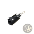 Black leather Batman keychain and card holder with silver metal clasp and rivets for secure carrying
