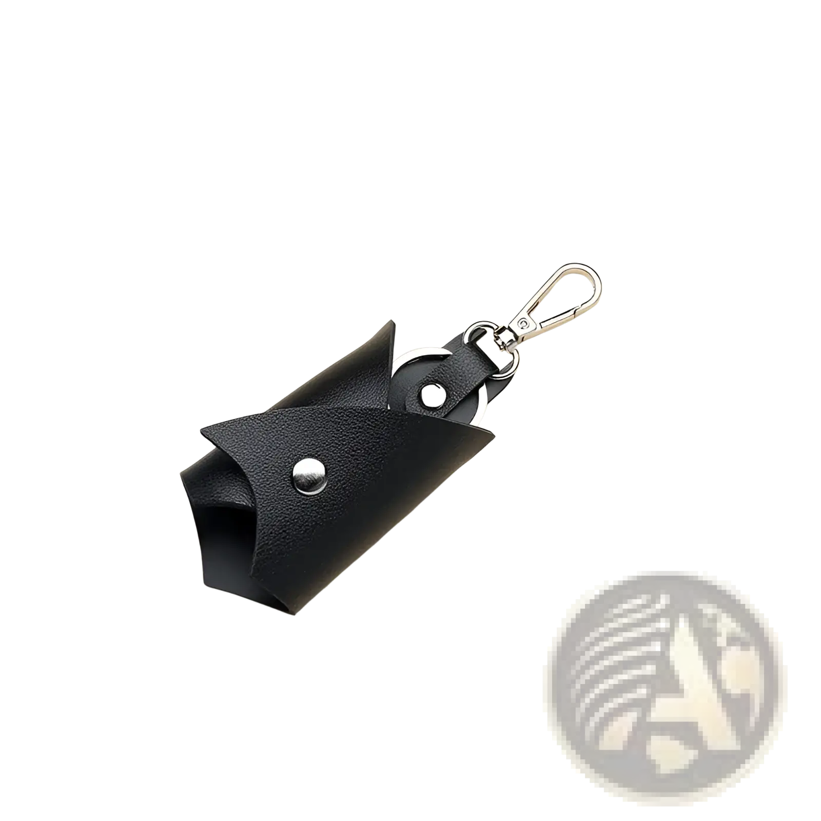 Black leather Batman keychain and card holder with silver metal clasp and rivets for secure carrying